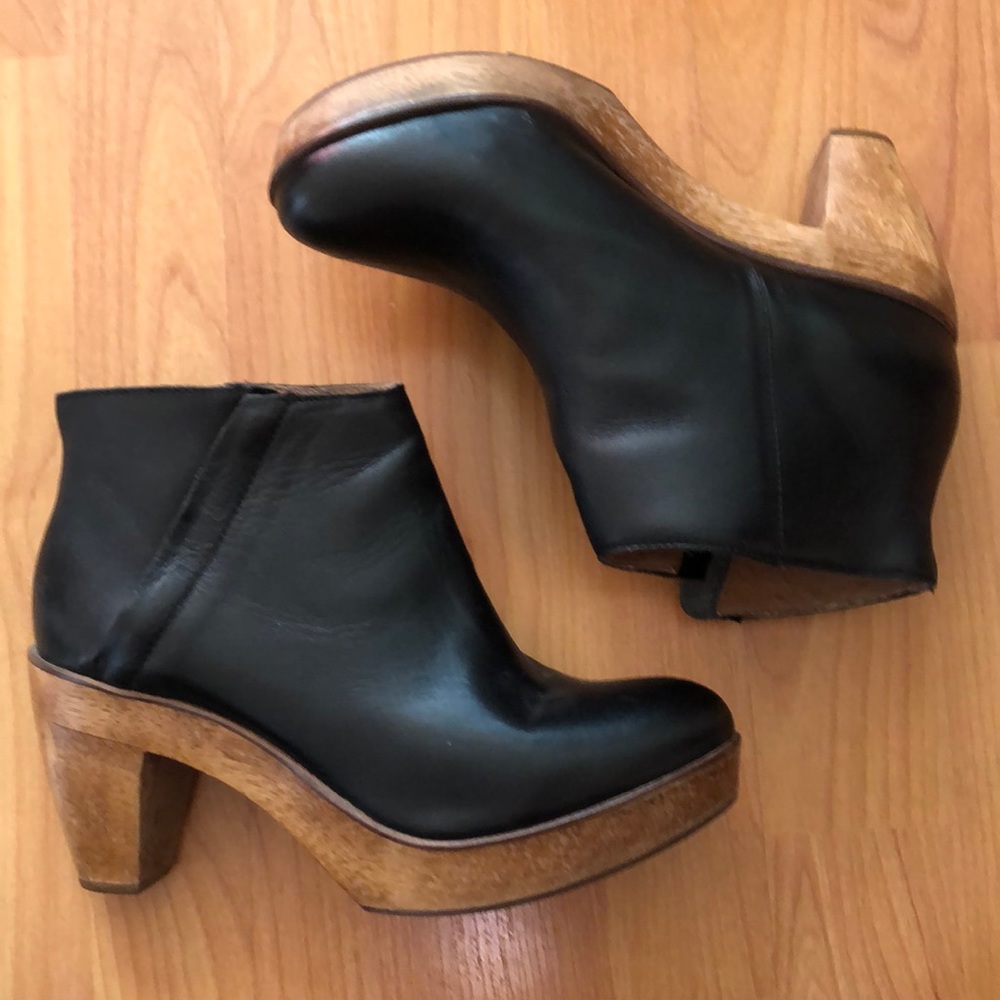 KDB size 9 Black Leather wood platform booties.
